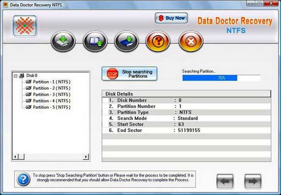 Screenshot of NTFS Partition Retrieval Tool